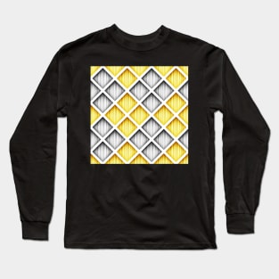 Yellow and Gray 3d Geometric Pattern, Rhombic Harlequin Motif Long Sleeve T-Shirt